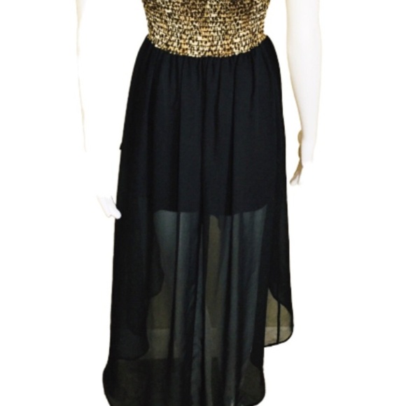 FOREIGN EXCHANGE Animal Print Strapless Bandeau Dress With Hi Lo Fit Black Small - Picture 6 of 9